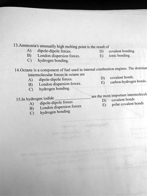 Ammonia's unusually high melting point is the result of: a. dipole .